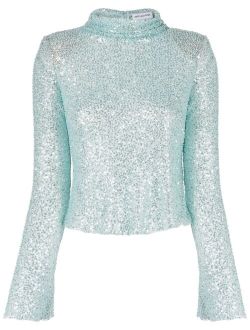 sequin-embellished mock-neck top