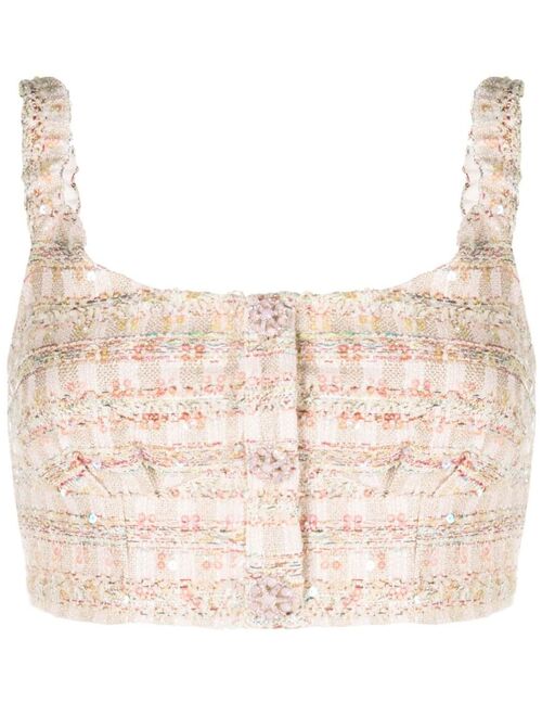 Self-Portrait tweed sleeveless cropped top