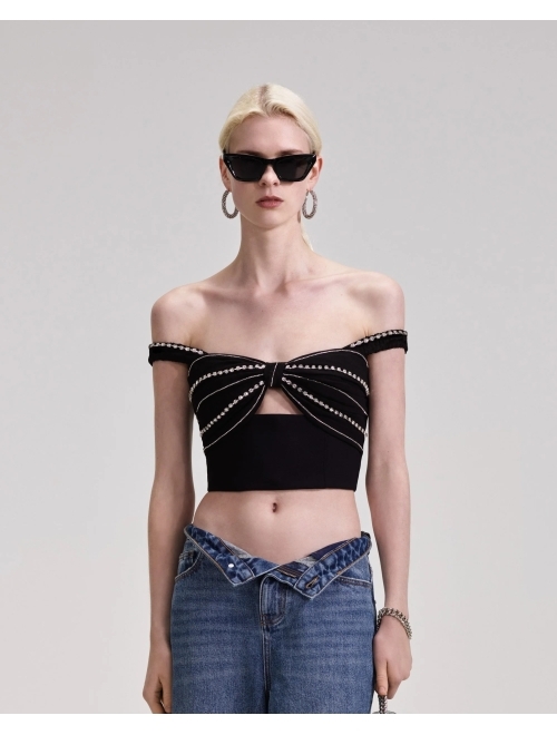 Self-Portrait crystal-embellished cropped top