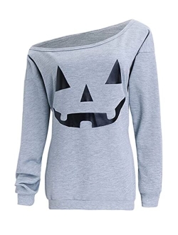 lymanchi Women Slouchy Shirts Halloween Pumpkin Long Sleeve Sweatshirts Pullover