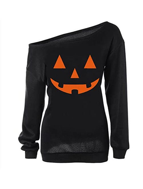 lymanchi Women Slouchy Shirts Halloween Pumpkin Long Sleeve Sweatshirts Pullover