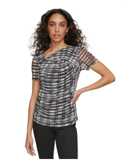 Women's Asymmetrical Printed Ruched Top