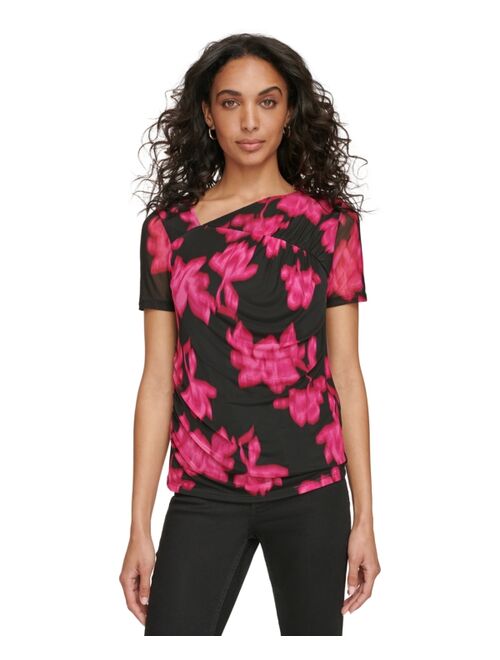 CALVIN KLEIN Women's Asymmetrical Printed Ruched Top