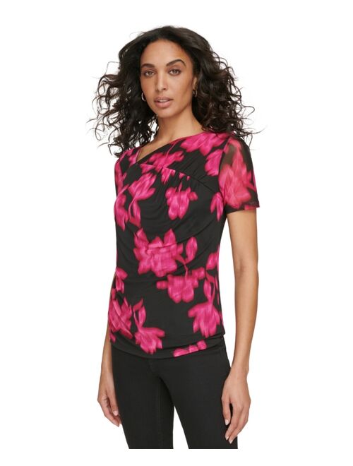 CALVIN KLEIN Women's Asymmetrical Printed Ruched Top