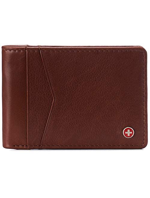 Alpine Swiss Delaney Mens Slimfold RFID Protected Wallet Nappa Leather Comes in a Gift Box Black