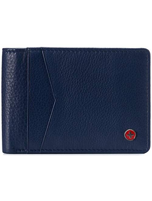 Alpine Swiss Delaney Mens Slimfold RFID Protected Wallet Nappa Leather Comes in a Gift Box Black