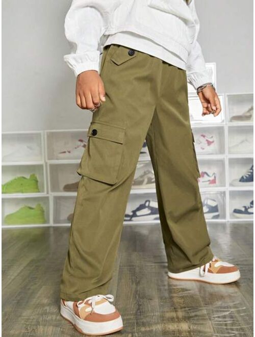 SHEIN Kids EVRYDAY Tween Boy Flap Pocket Side Cargo Pants