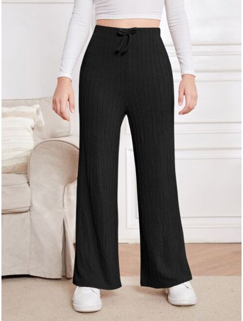 SHEIN Teen Girls Cable Textured Knot Front Pants