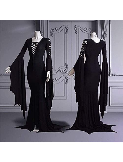 Cosplaydiy Women's Morticia Floor Dress Costume Adult Women Gothic Witch Vintage dress