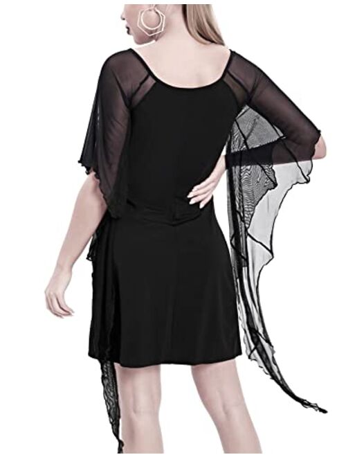 CYCLAMEN Women's Bat Wings Sleeves Dress A-line Midi Halloween Costumes Gothic Punk Alt Dress