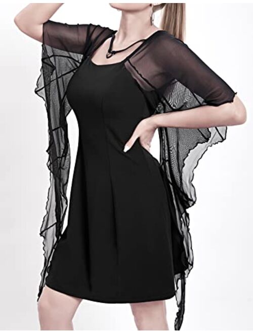 CYCLAMEN Women's Bat Wings Sleeves Dress A-line Midi Halloween Costumes Gothic Punk Alt Dress