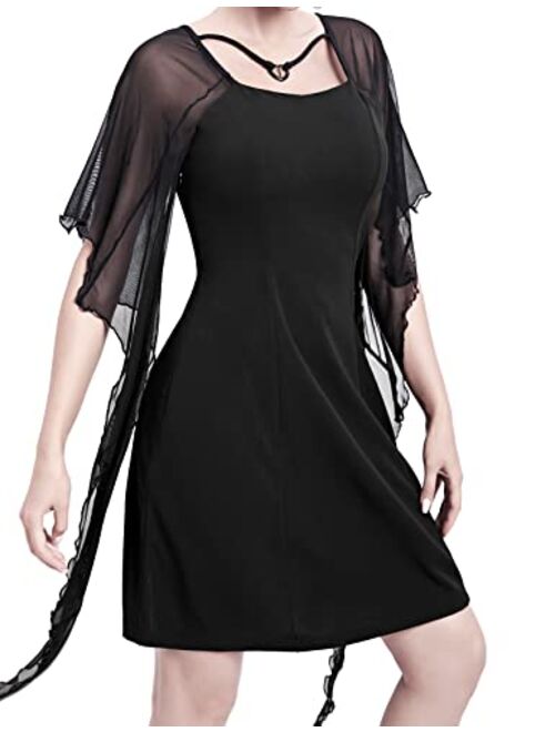 CYCLAMEN Women's Bat Wings Sleeves Dress A-line Midi Halloween Costumes Gothic Punk Alt Dress