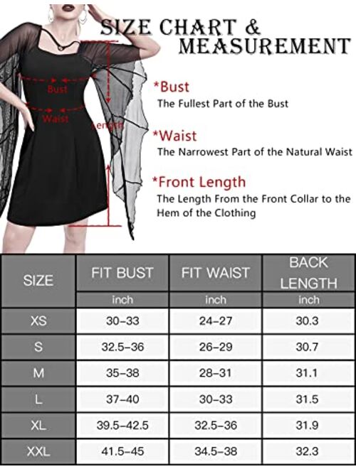 CYCLAMEN Women's Bat Wings Sleeves Dress A-line Midi Halloween Costumes Gothic Punk Alt Dress