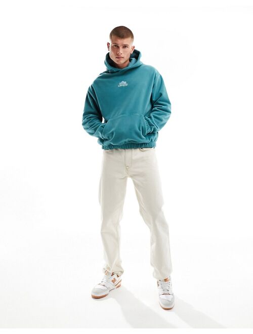 ASOS DESIGN oversized hoodie with back print in teal fleece