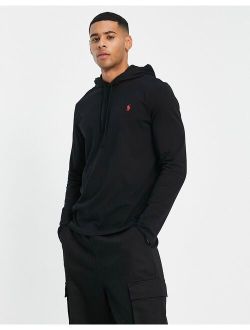 icon logo hooded long sleeve top in black