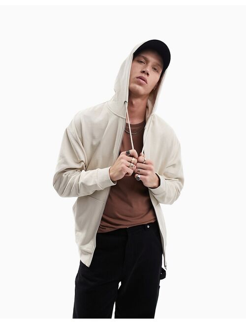 ASOS DESIGN oversized zip up hoodie in beige