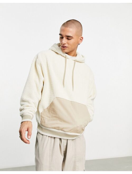 ASOS DESIGN oversized hoodie in beige micro borg with contrast pocket