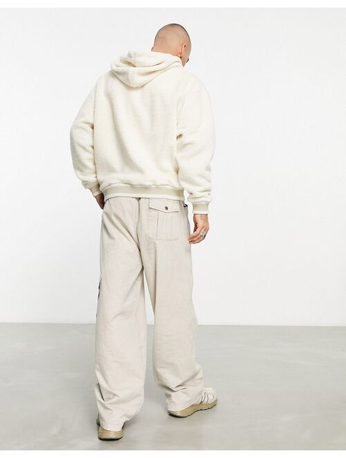 ASOS DESIGN oversized hoodie in beige micro borg with contrast pocket