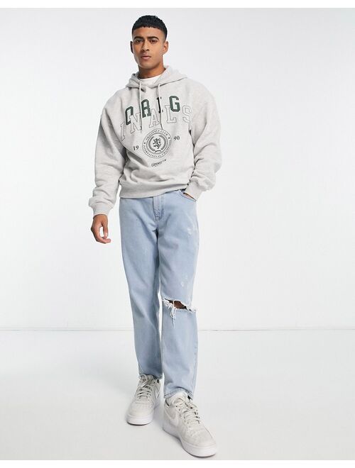 Jack & Jones Originals oversized hoodie with collegiate print in light gray