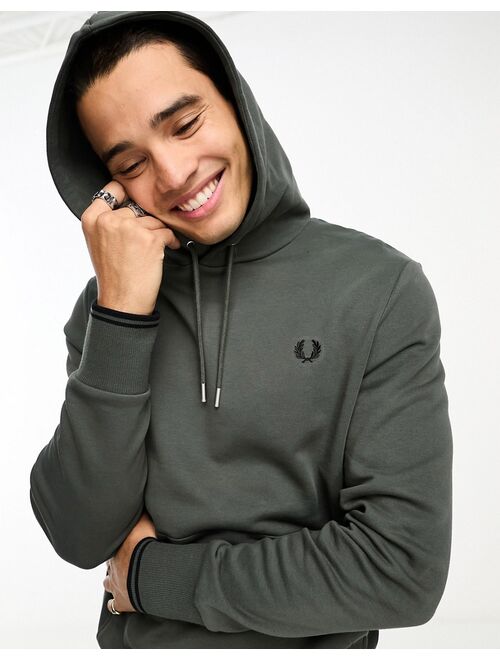 Fred Perry tipped hoodie in field green