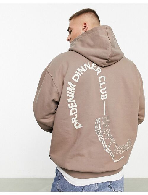 Dr Denim Damien relaxed fit hoodie in brown with Happy Hour back print