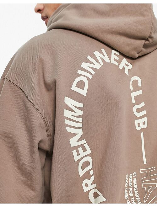 Dr Denim Damien relaxed fit hoodie in brown with Happy Hour back print