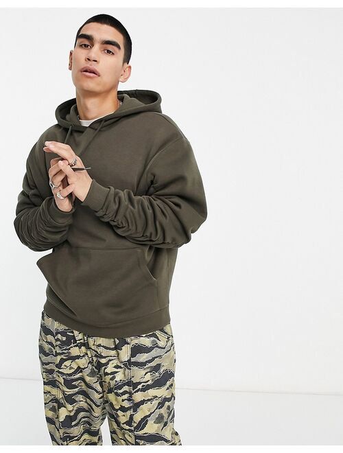 ASOS DESIGN oversized hoodie with ruched sleeves in brown