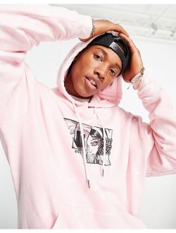 oversized hoodie in pink with front cartoon print