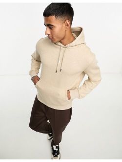 central icon logo double knit hoodie in beige heather