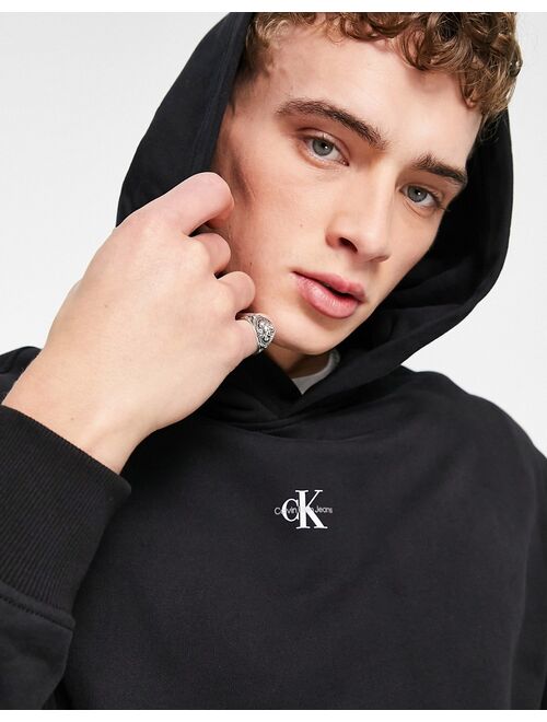 Calvin Klein Jeans micro monologo relaxed fit hoodie in black