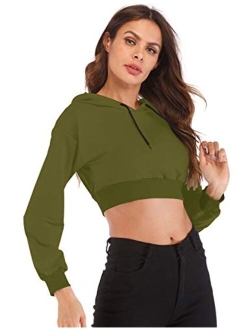 Women's Summer Long Sleeve Crop Top Hoodie Workout Casual Cute Pullover Cropped Sweatshirt