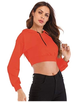 Women's Summer Long Sleeve Crop Top Hoodie Workout Casual Cute Pullover Cropped Sweatshirt