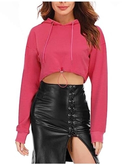 Women's Summer Long Sleeve Crop Top Hoodie Workout Casual Cute Pullover Cropped Sweatshirt