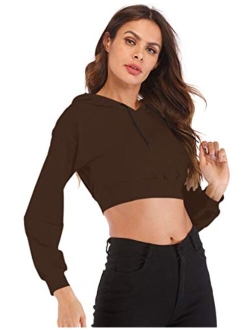 Women's Summer Long Sleeve Crop Top Hoodie Workout Casual Cute Pullover Cropped Sweatshirt