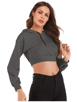 Women's Summer Long Sleeve Crop Top Hoodie Workout Casual Cute Pullover Cropped Sweatshirt