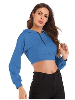 Women's Summer Long Sleeve Crop Top Hoodie Workout Casual Cute Pullover Cropped Sweatshirt