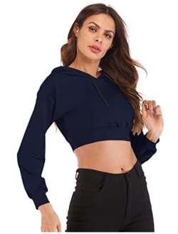 Women's Summer Long Sleeve Crop Top Hoodie Workout Casual Cute Pullover Cropped Sweatshirt