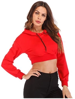 Women's Summer Long Sleeve Crop Top Hoodie Workout Casual Cute Pullover Cropped Sweatshirt