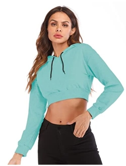 Women's Summer Long Sleeve Crop Top Hoodie Workout Casual Cute Pullover Cropped Sweatshirt