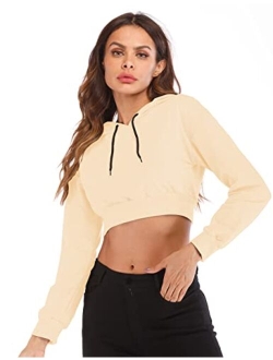 Women's Summer Long Sleeve Crop Top Hoodie Workout Casual Cute Pullover Cropped Sweatshirt