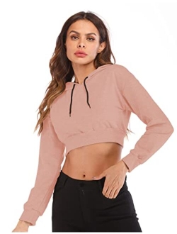 Women's Summer Long Sleeve Crop Top Hoodie Workout Casual Cute Pullover Cropped Sweatshirt