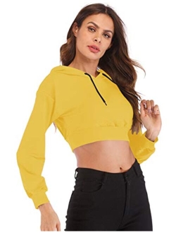 Women's Summer Long Sleeve Crop Top Hoodie Workout Casual Cute Pullover Cropped Sweatshirt