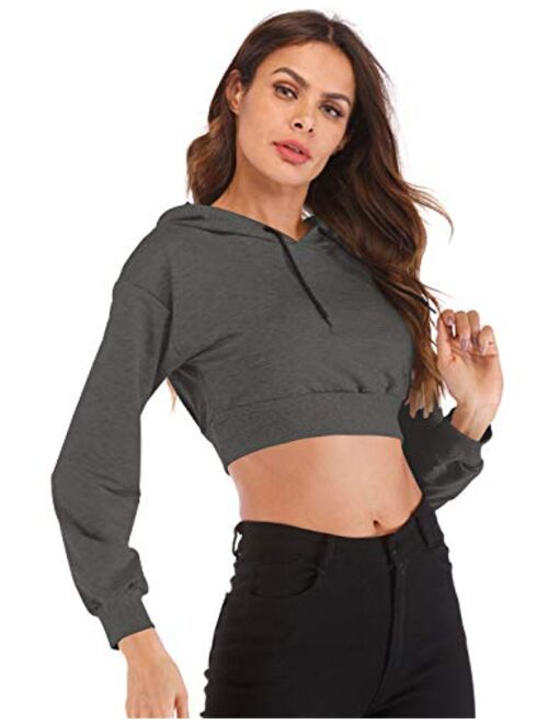 HIOINIEIY Women's Summer Long Sleeve Crop Top Hoodie Workout Casual Cute Pullover Cropped Sweatshirt