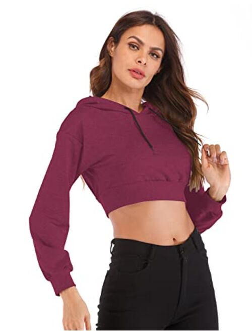 HIOINIEIY Women's Summer Long Sleeve Crop Top Hoodie Workout Casual Cute Pullover Cropped Sweatshirt