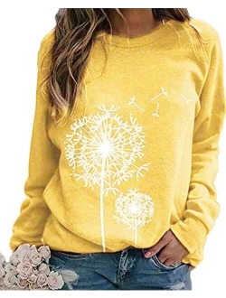 BANGELY Womens Dandelion Sweatshirt Casual Crewneck Loose Pullover Tops Long Sleeve Graphic Tee Shirt