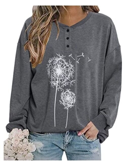 BANGELY Womens Dandelion Sweatshirt Casual Crewneck Loose Pullover Tops Long Sleeve Graphic Tee Shirt