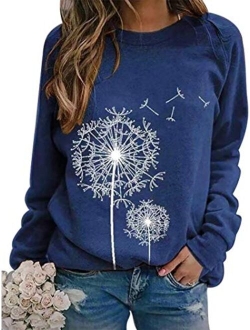 BANGELY Womens Dandelion Sweatshirt Casual Crewneck Loose Pullover Tops Long Sleeve Graphic Tee Shirt