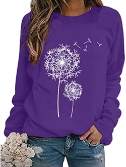 BANGELY Womens Dandelion Sweatshirt Casual Crewneck Loose Pullover Tops Long Sleeve Graphic Tee Shirt