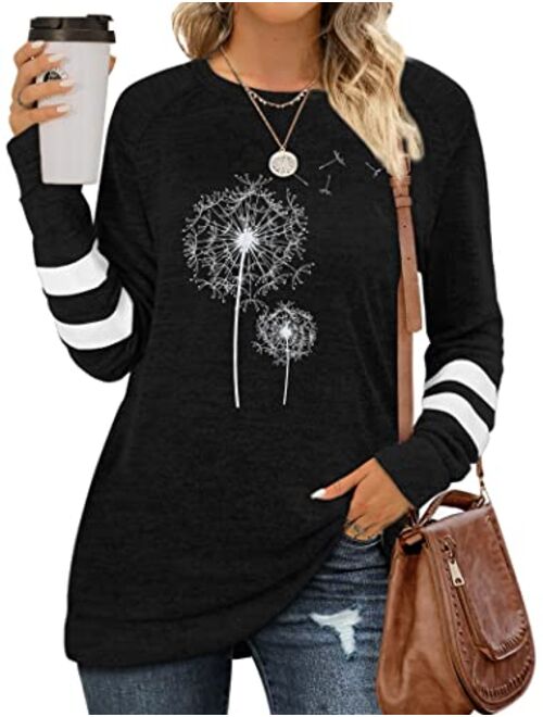 BANGELY Womens Dandelion Sweatshirt Casual Crewneck Loose Pullover Tops Long Sleeve Graphic Tee Shirt