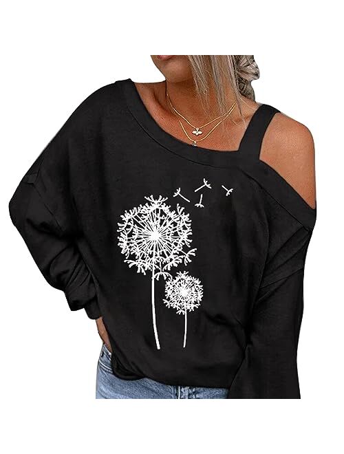 BANGELY Womens Dandelion Sweatshirt Casual Crewneck Loose Pullover Tops Long Sleeve Graphic Tee Shirt